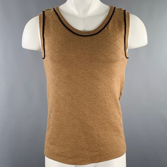 ERNEST W. BAKER Size S Brown Tan Knit Merino Wool Scoop Neck Vest - Picture 1 of 6